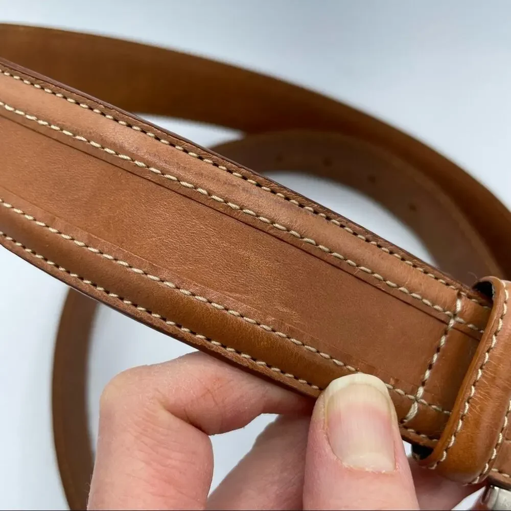 Tan Leather Silver Buckle Adjustable Belt 12/105 Mens Thick Classic Casual